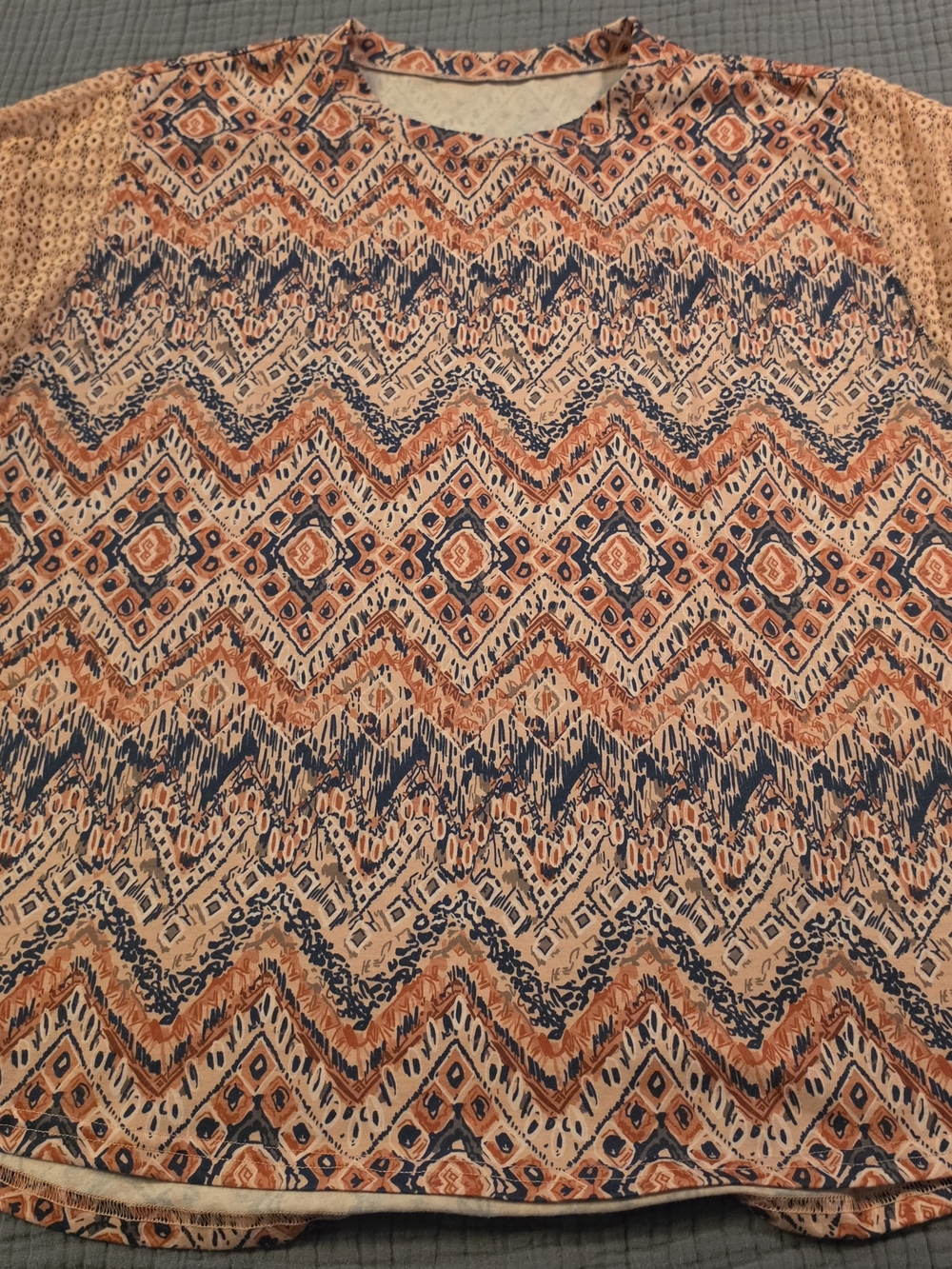Boho Chevron Printed Top in Peach & Navy